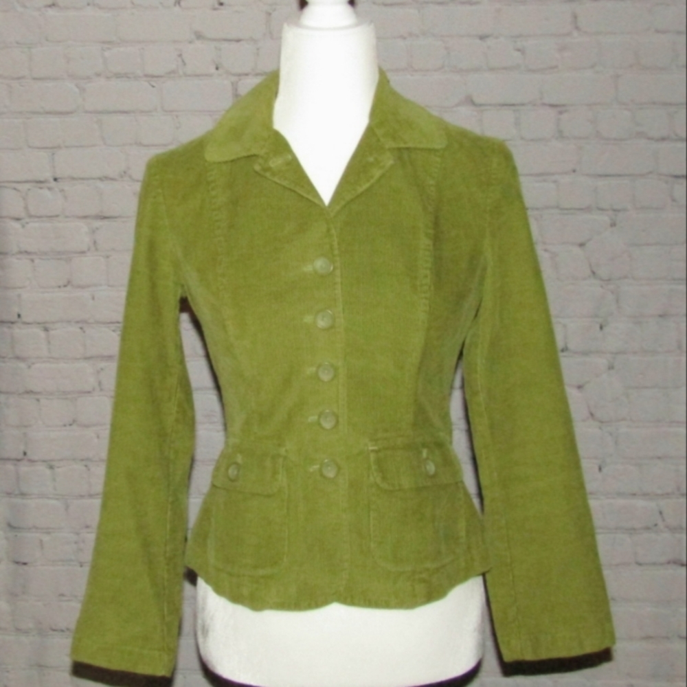 Fitted Green Talbots Petites Stretch Corduroy Spring Blazer Jacket Size 2